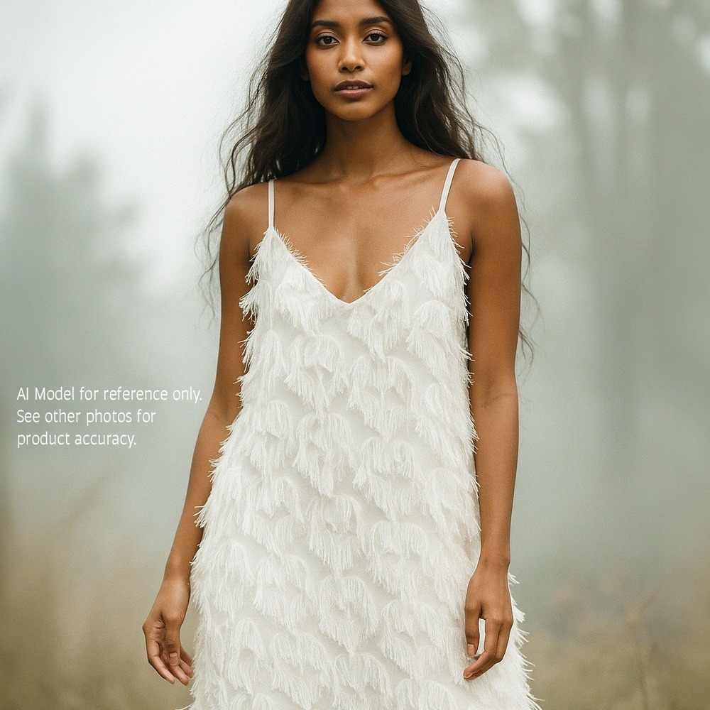 Eyelash‎ Feather Material V-Neck Midi Slip Dress Womens M Etherial Romantic Boho